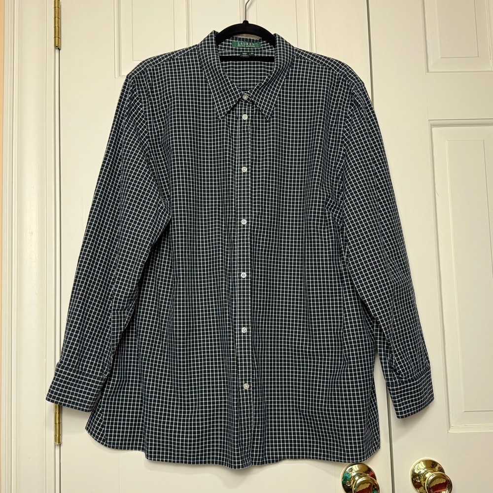 Ralph Lauren Black and White Plaid Cotton Long Sleeve Blouse Size 3X
